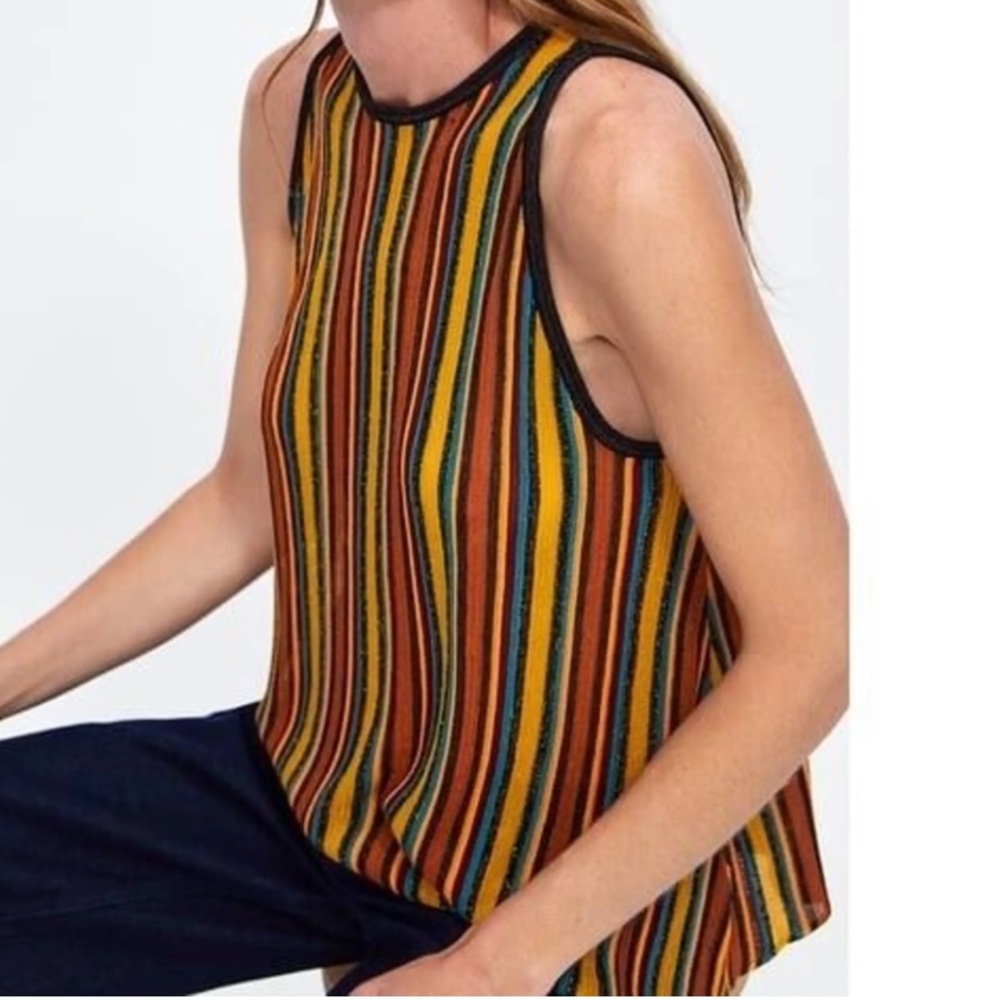Zara Knit Multicolored Glitter Sleeveless Elastic Shirt Blouse Women’s Size S